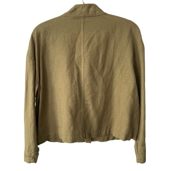 Nicole Miller Jacket Womens S Linen Snap Cropped Relaxed Military Army Utility - Picture 2 of 8